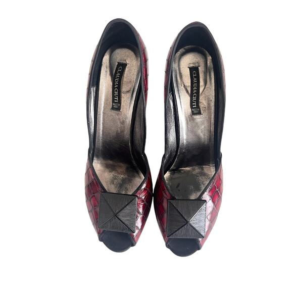 VTG Claudia Ciuti Dark Red Croc Shoe Open Toe Pump 9.5 - Picture 3 of 10